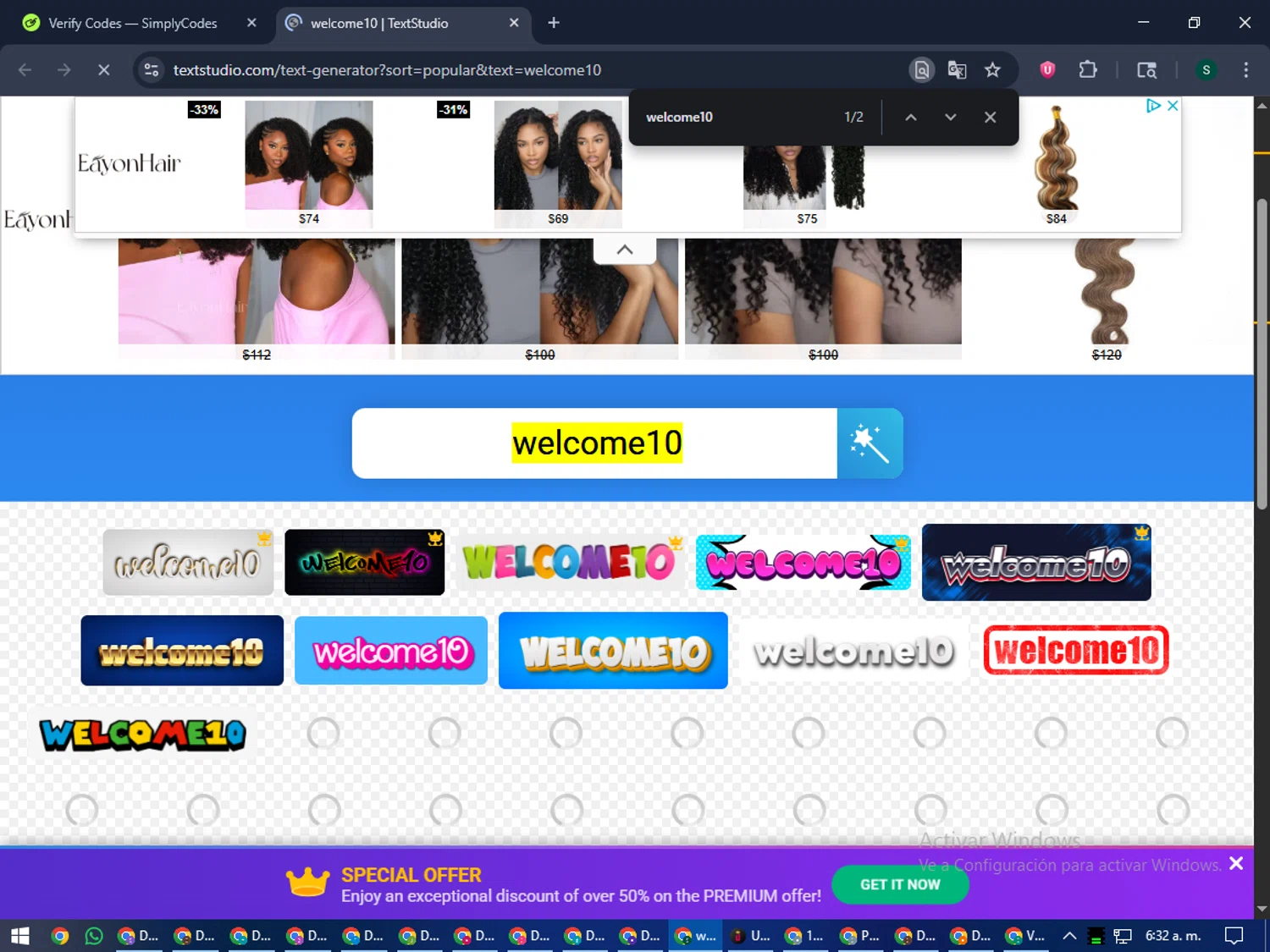 TextStudio promo code screenshot showing code welcome10 applied at TextStudio checkout page. Uploaded by SimplyCodes community member lilMosey on Oct 30, 2025