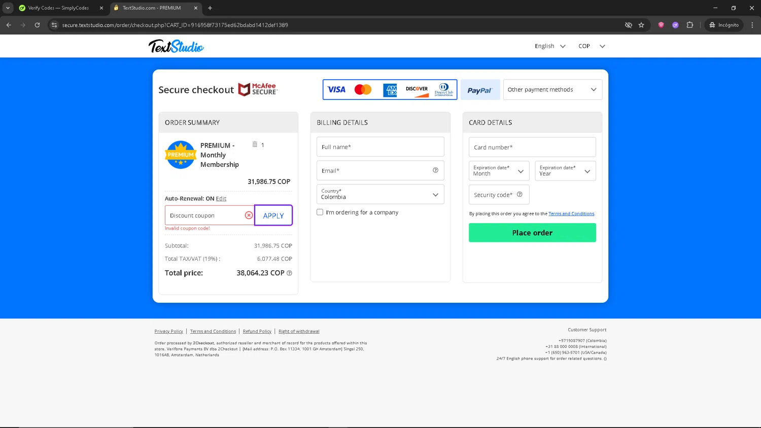 TextStudio promo code screenshot showing code hello10 applied at TextStudio checkout page. Uploaded by SimplyCodes community member AVATIGRITO on Dec 4, 2025