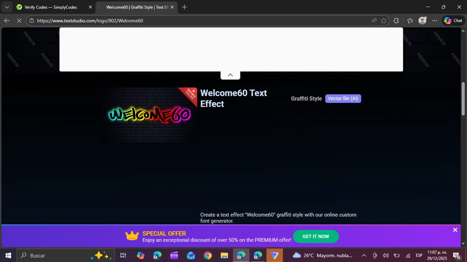 TextStudio promo code screenshot showing code welcome60 applied at TextStudio checkout page. Uploaded by SimplyCodes community member swiftie on Dec 30, 2025