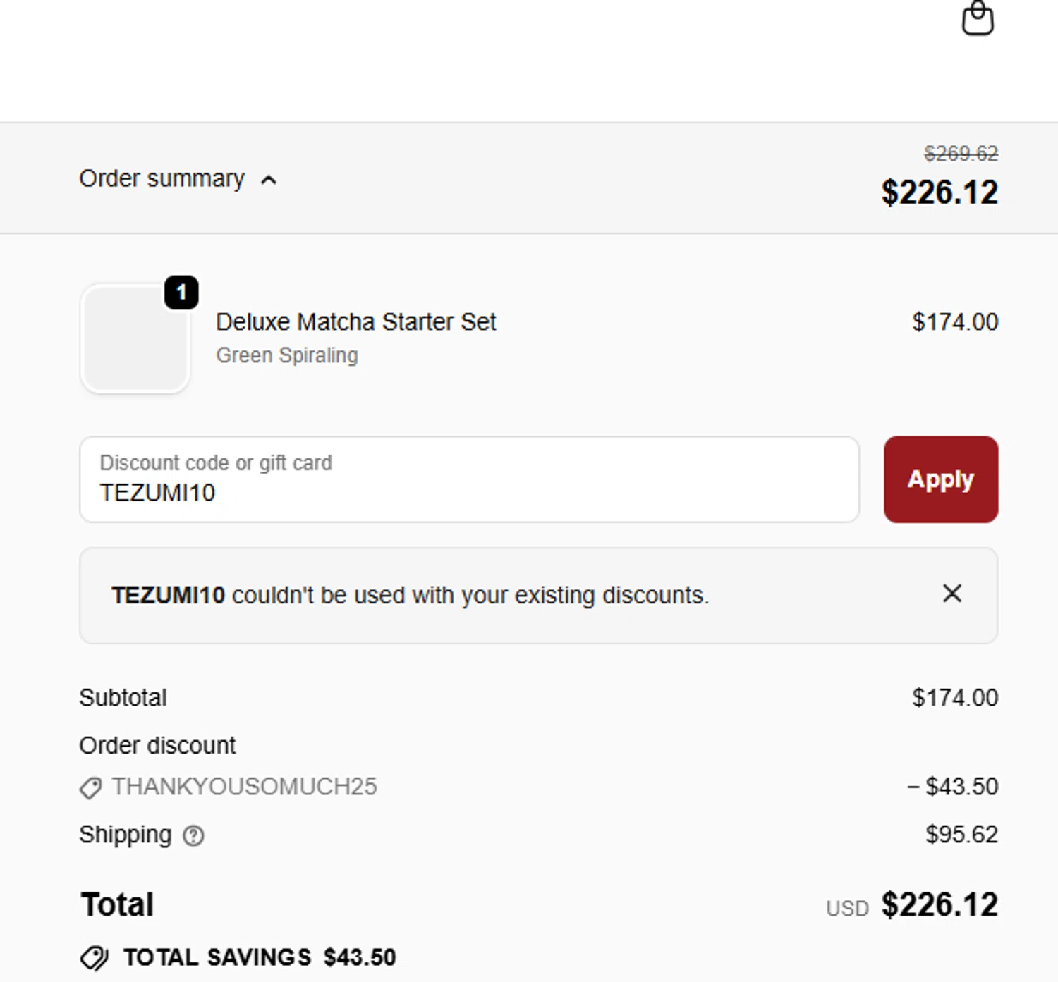 Tezumi discount code screenshot showing code TEZUMI10 applied at Tezumi checkout page. Uploaded by SimplyCodes community member PrimeMaven3104 on Nov 30, 2025