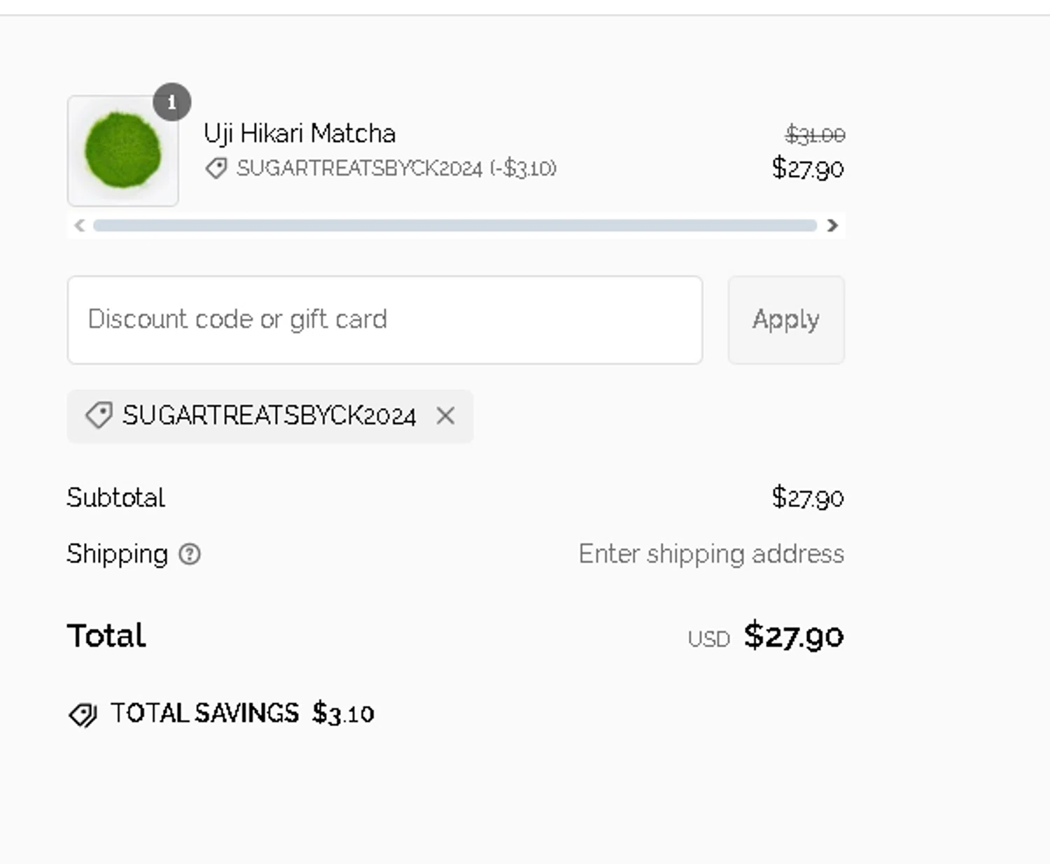 Tezumi discount code screenshot showing code SUGARTREATSBYCK2024 applied at Tezumi checkout page. Uploaded by SimplyCodes community member Netheryno on Feb 5, 2025
