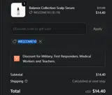 WELCOME10 coupon verification screenshot