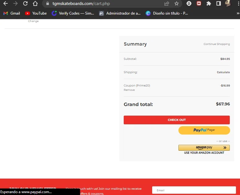 TGM Skateboards checkout page showing TGM Skateboards coupon code box | Screenshot taken by SimplyCodes community member on Jul 12, 2022