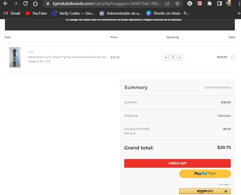 TGM Skateboards checkout page showing TGM Skateboards coupon code box | Screenshot taken by SimplyCodes community member on Jul 12, 2022