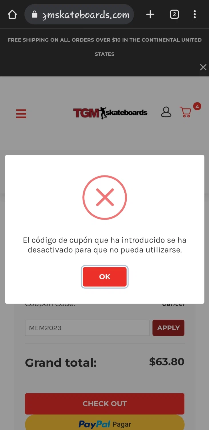 TGM Skateboards checkout page showing TGM Skateboards coupon code box | Screenshot taken by SimplyCodes community member on Jun 15, 2023