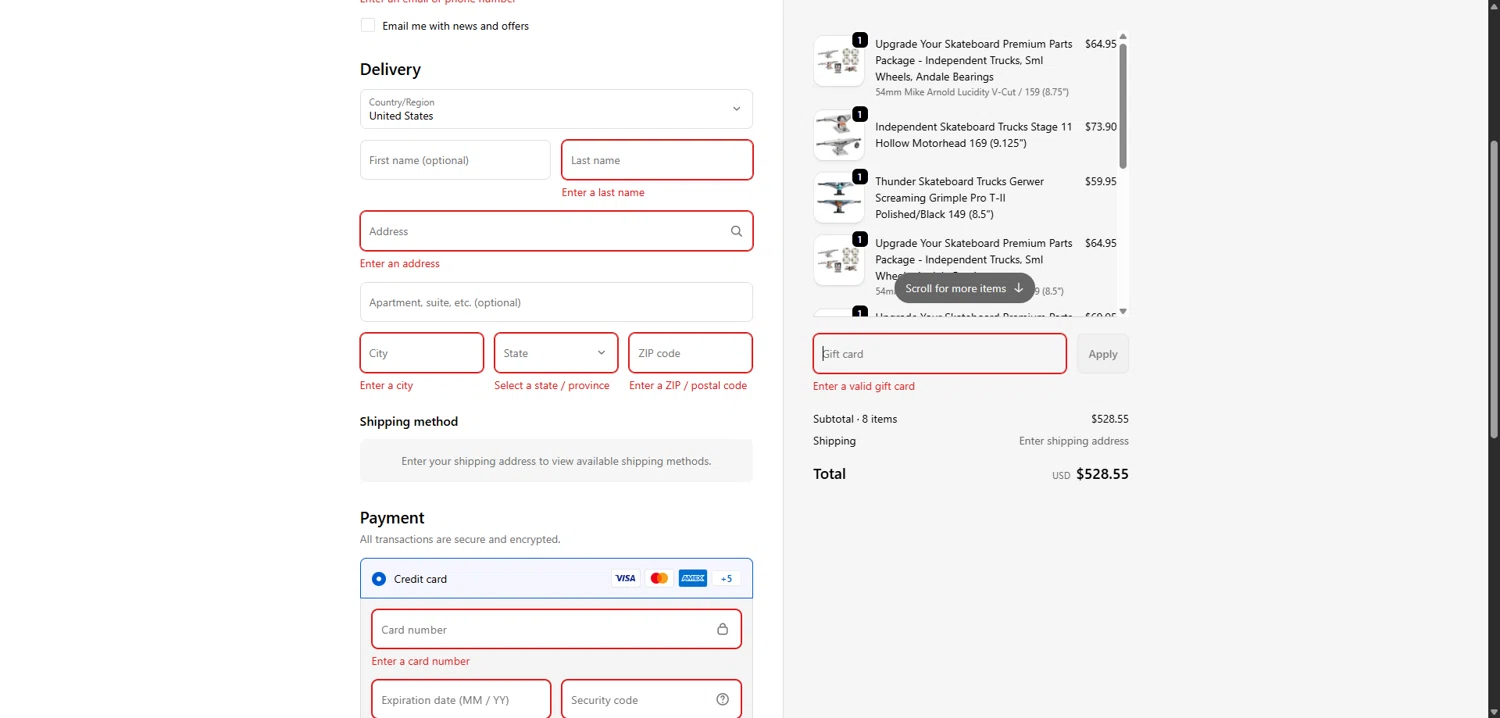 TGM Skateboards coupon code screenshot showing code CYBER15 applied at TGM Skateboards checkout page. Uploaded by SimplyCodes community member TokenNavigator3088 on Dec 30, 2025