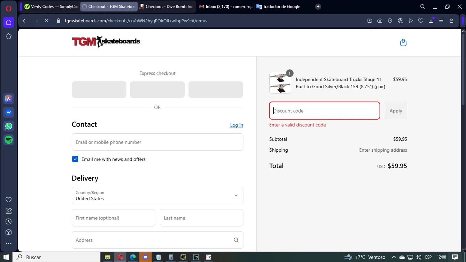 TGM Skateboards coupon code screenshot showing code LABORDAY2025 applied at TGM Skateboards checkout page. Uploaded by SimplyCodes community member LegendaryEagle421 on Sep 7, 2025