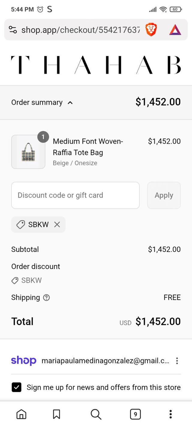 Thahab checkout page showing Thahab promo code box | Screenshot taken by SimplyCodes community member on Sep 7, 2025