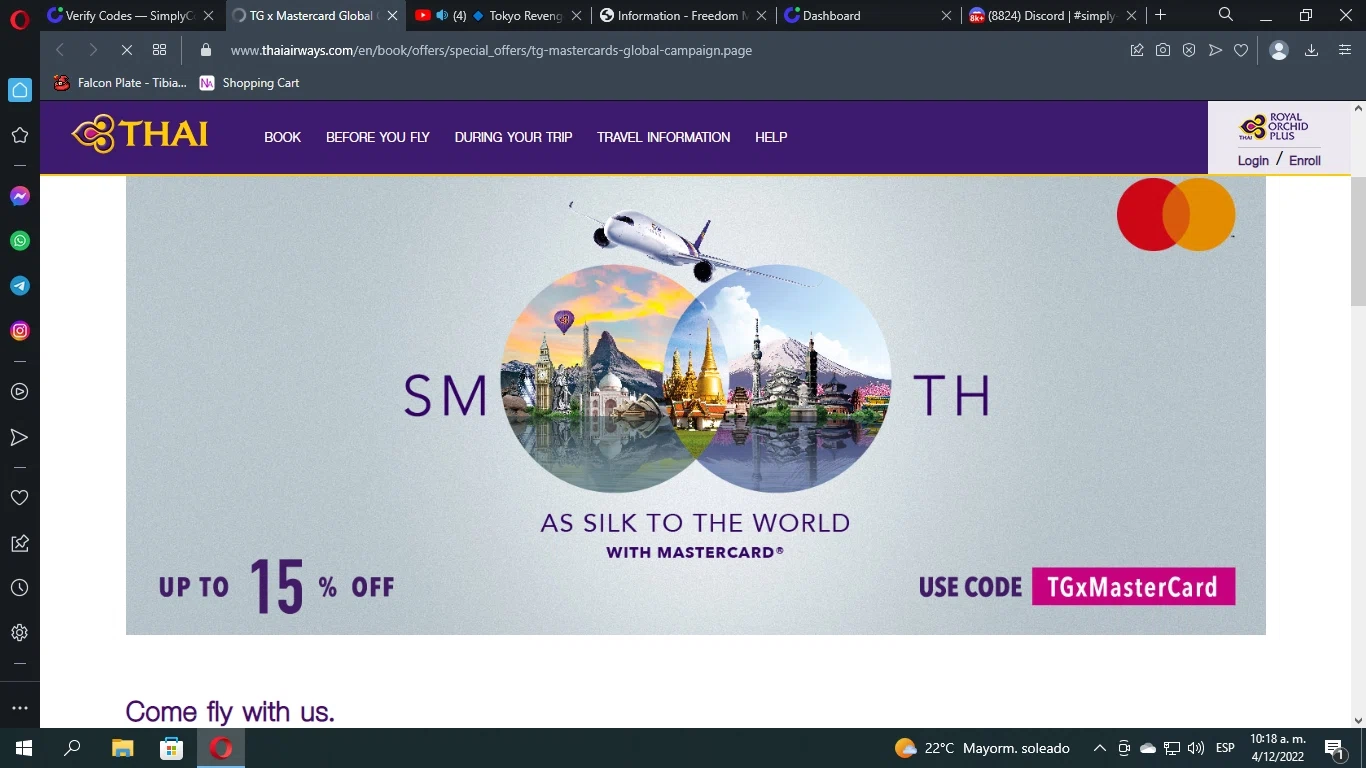 Thai Airways checkout page showing Thai Airways promo code box | Screenshot taken by SimplyCodes community member on Dec 4, 2022