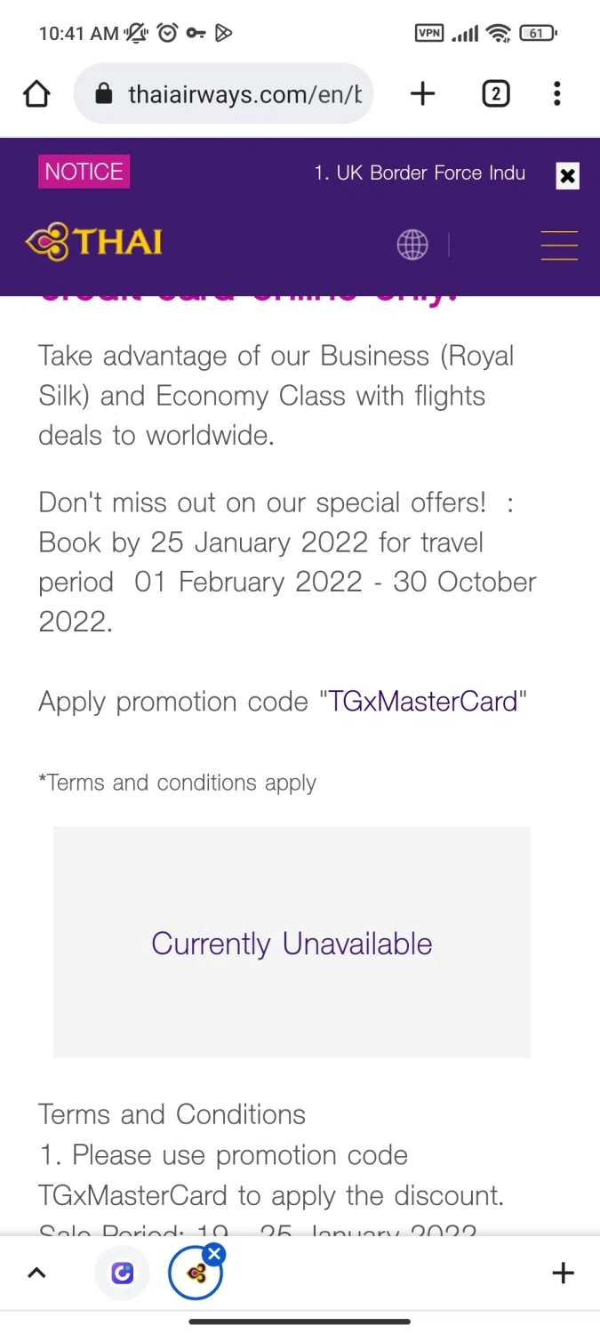 Thai Airways checkout page showing Thai Airways promo code box | Screenshot taken by SimplyCodes community member on Dec 20, 2022