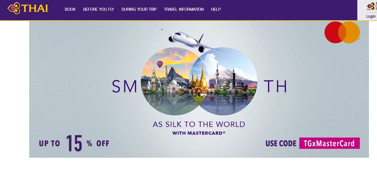 Thai Airways checkout page showing Thai Airways promo code box | Screenshot taken by SimplyCodes community member on Jan 8, 2023