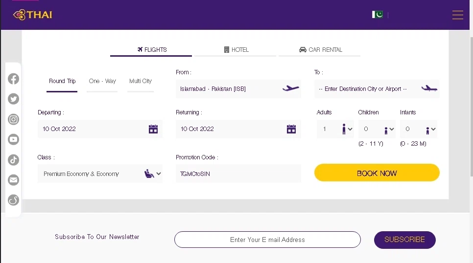 Thai Airways checkout page showing Thai Airways promo code box | Screenshot taken by SimplyCodes community member on Oct 10, 2022
