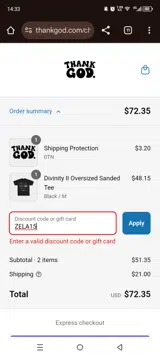 ZELA15 coupon verification screenshot