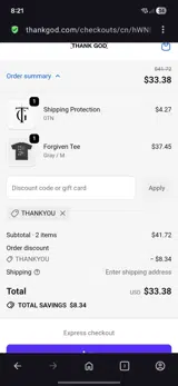 Thankyou coupon verification screenshot