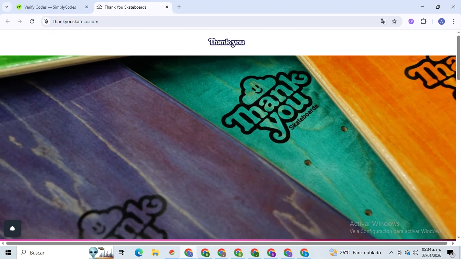 Thank You Skateboards promo code screenshot showing code Vip10 applied at Thank You Skateboards checkout page. Uploaded by SimplyCodes community member TreasureCaptain5531 on Jan 2, 2026
