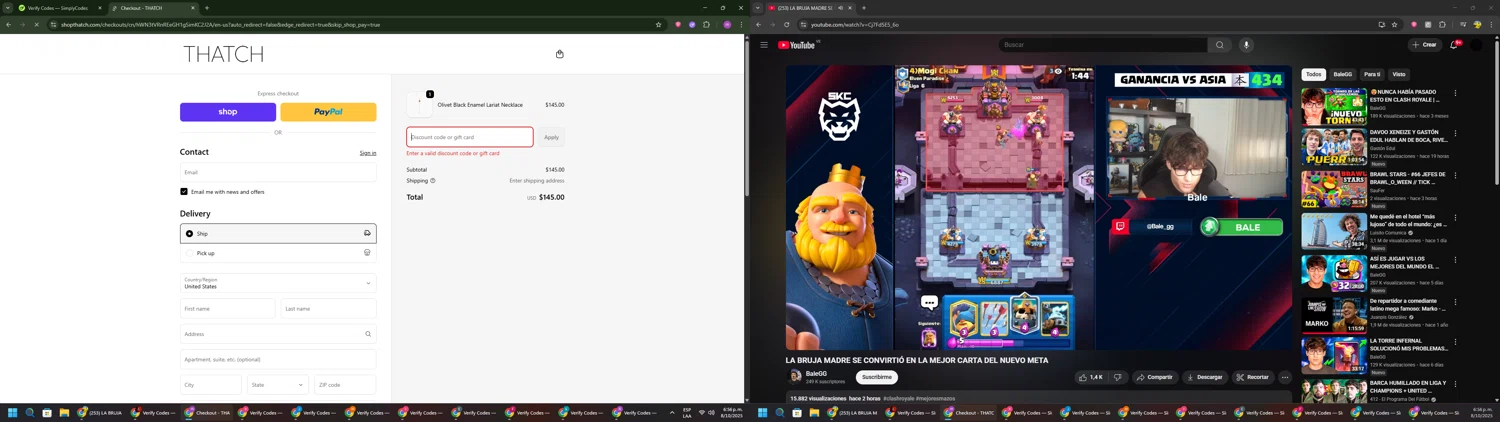 THATCH promo code screenshot showing code ARIELLE15 applied at THATCH checkout page. Uploaded by SimplyCodes community member PennyWizard1195 on Oct 8, 2025