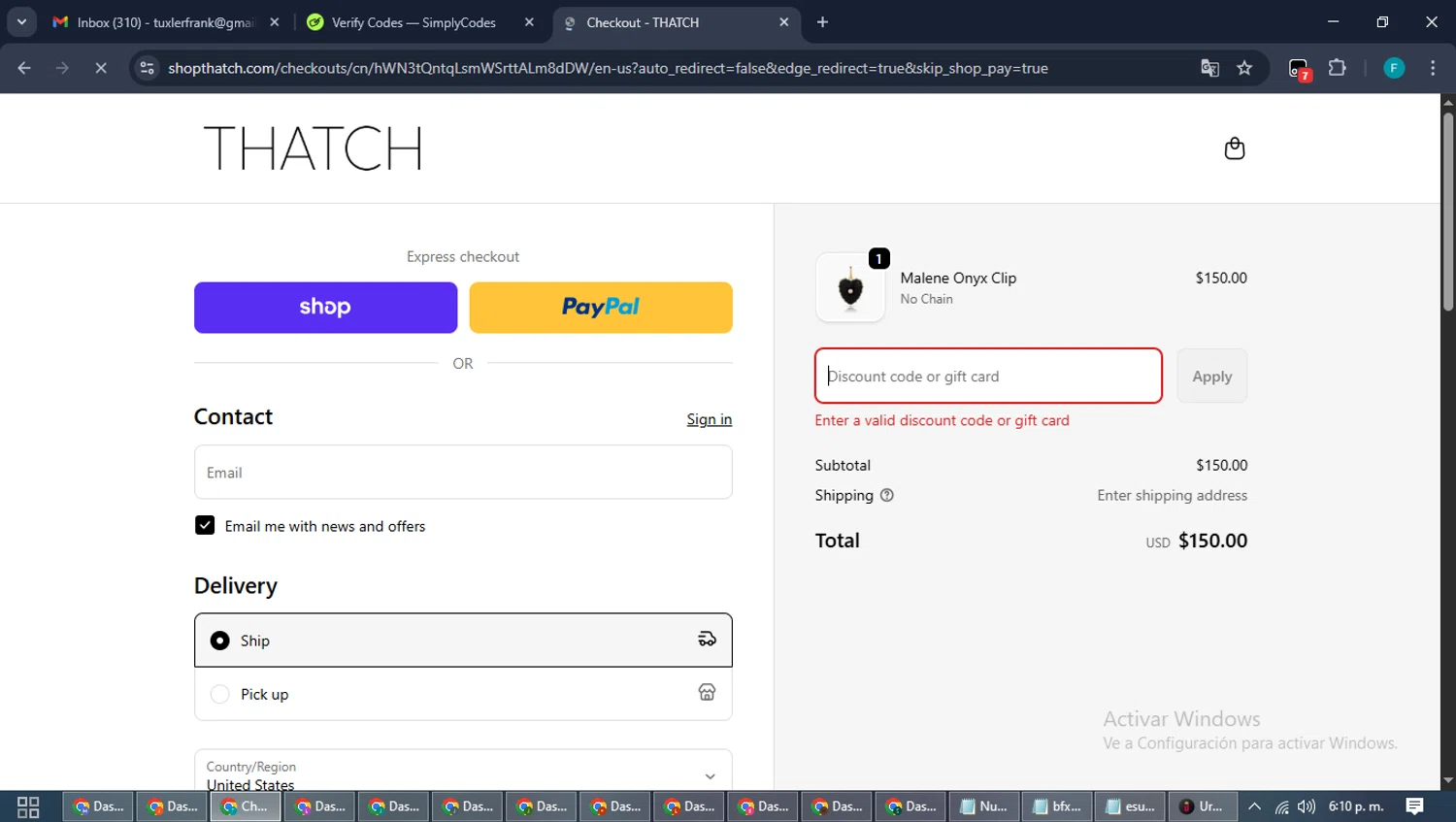 THATCH promo code screenshot showing code Nicole15 applied at THATCH checkout page. Uploaded by SimplyCodes community member ShrewdTitan3233 on Oct 8, 2025
