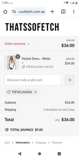 TSFXCLAUDIA coupon verification screenshot
