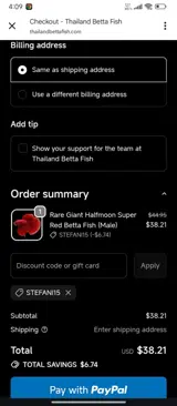 STEFANI15 coupon verification screenshot