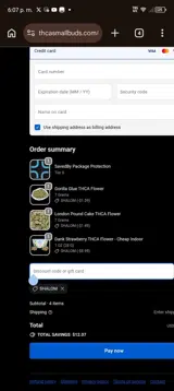 THCA Small Buds coupon verification screenshot
