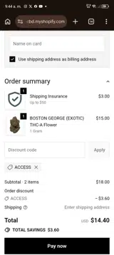 THC King coupon verification screenshot