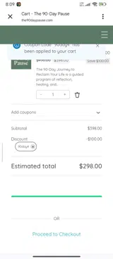 The 90-Day Pause coupon verification screenshot