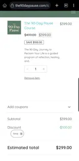 The 90-Day Pause coupon verification screenshot