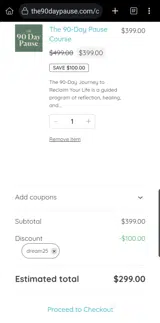 The 90-Day Pause coupon verification screenshot
