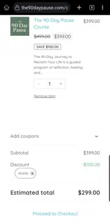 The 90-Day Pause coupon verification screenshot