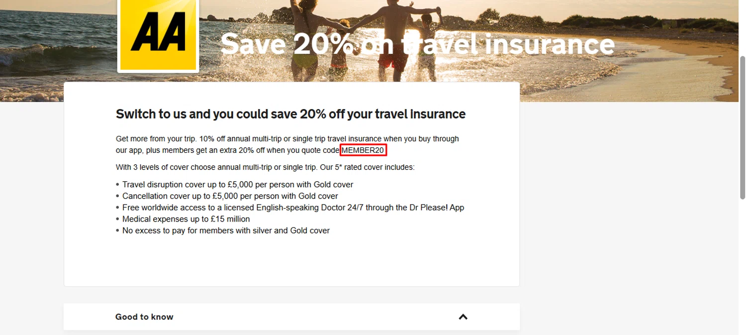 The AA promo code screenshot showing code MEMBER20 applied at The AA checkout page. Uploaded by SimplyCodes community member noworries on Aug 18, 2025