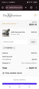 PUMPKIN coupon verification screenshot