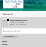 Welcome35 coupon verification screenshot
