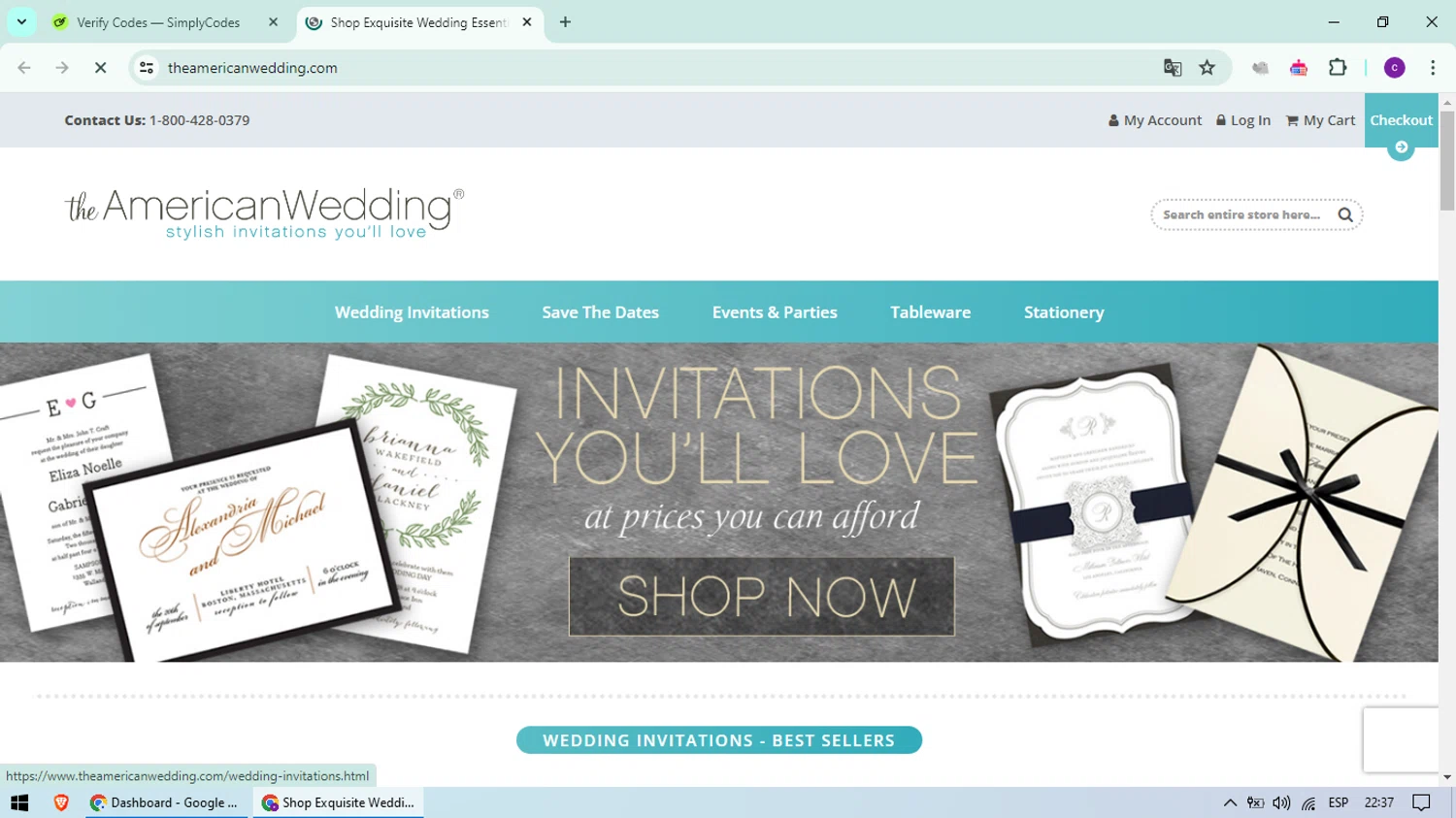 The American Wedding checkout page showing The American Wedding promo code box | Screenshot taken by SimplyCodes community member on Jun 8, 2024