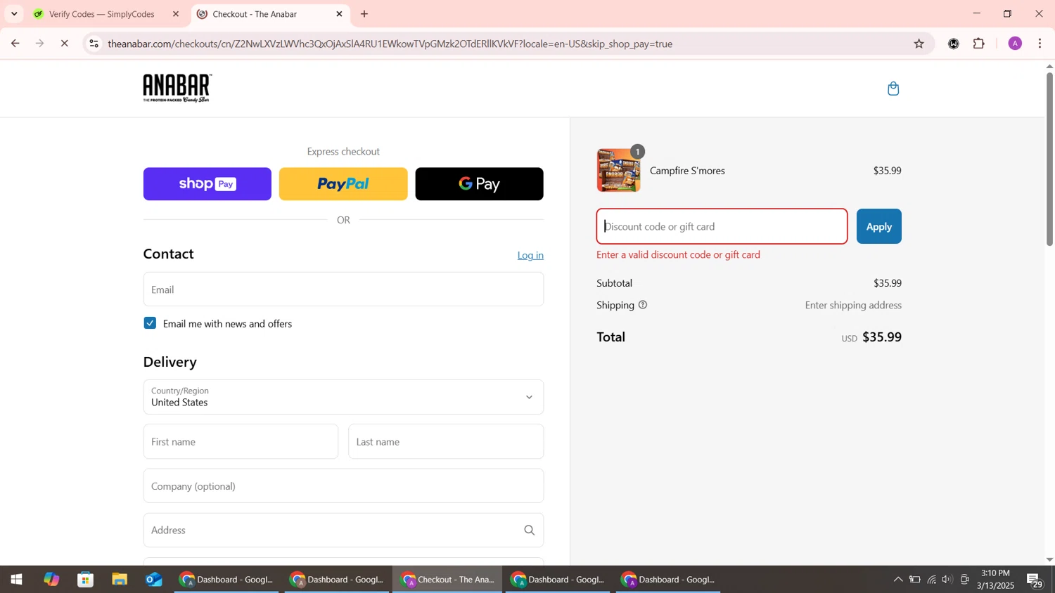 The Anabar promo code screenshot showing code LABORDAY applied at The Anabar checkout page. Uploaded by SimplyCodes community member ShrewdMaverick9198 on Mar 13, 2025