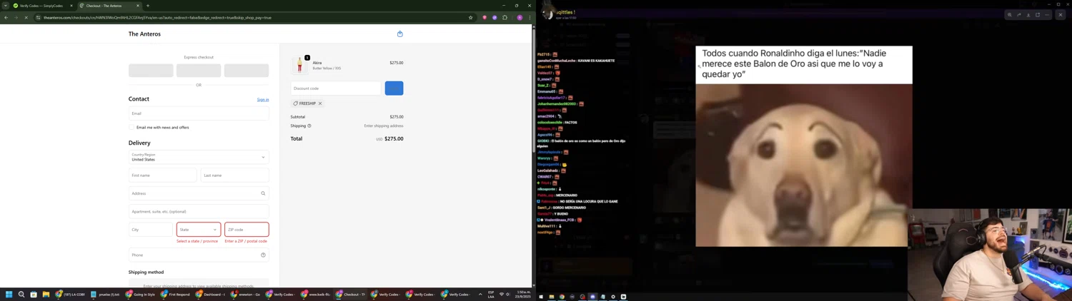 The Anteros promo code screenshot showing code FREESHIP applied at The Anteros checkout page. Uploaded by SimplyCodes community member RoyalSentinel4577 on Sep 23, 2025
