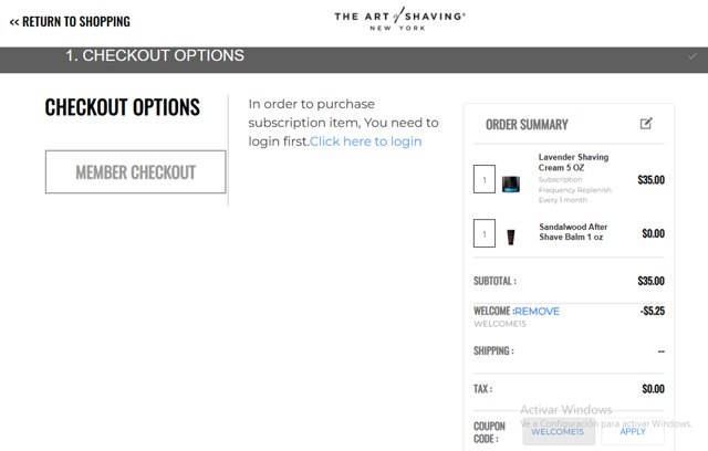 The Art of Shaving checkout page showing The Art of Shaving discount code box | Screenshot taken by SimplyCodes community member on Jul 8, 2025