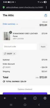 35off coupon verification screenshot