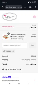 Trios40 coupon verification screenshot