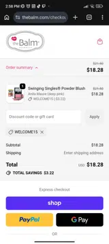 Welcome15 coupon verification screenshot