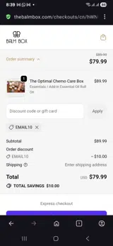 The Balm Box coupon verification screenshot