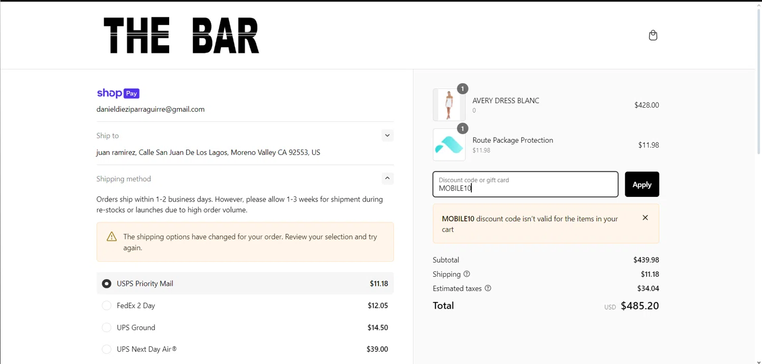 where to use The Bar promo code box