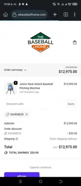 The Baseball Home coupon verification screenshot