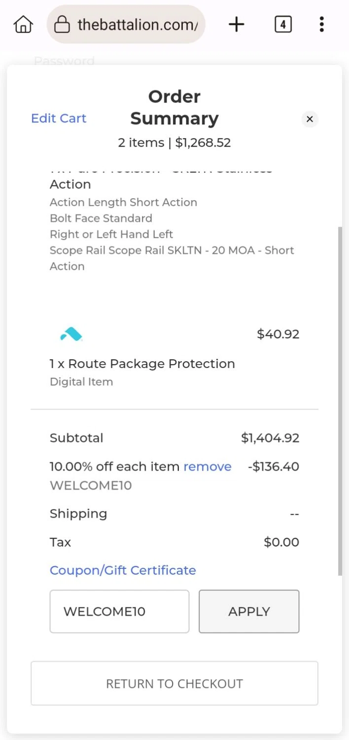 The Battalion promo code screenshot showing code WELCOME10 applied at The Battalion checkout page. Uploaded by SimplyCodes community member Scrooge on Jun 25, 2025