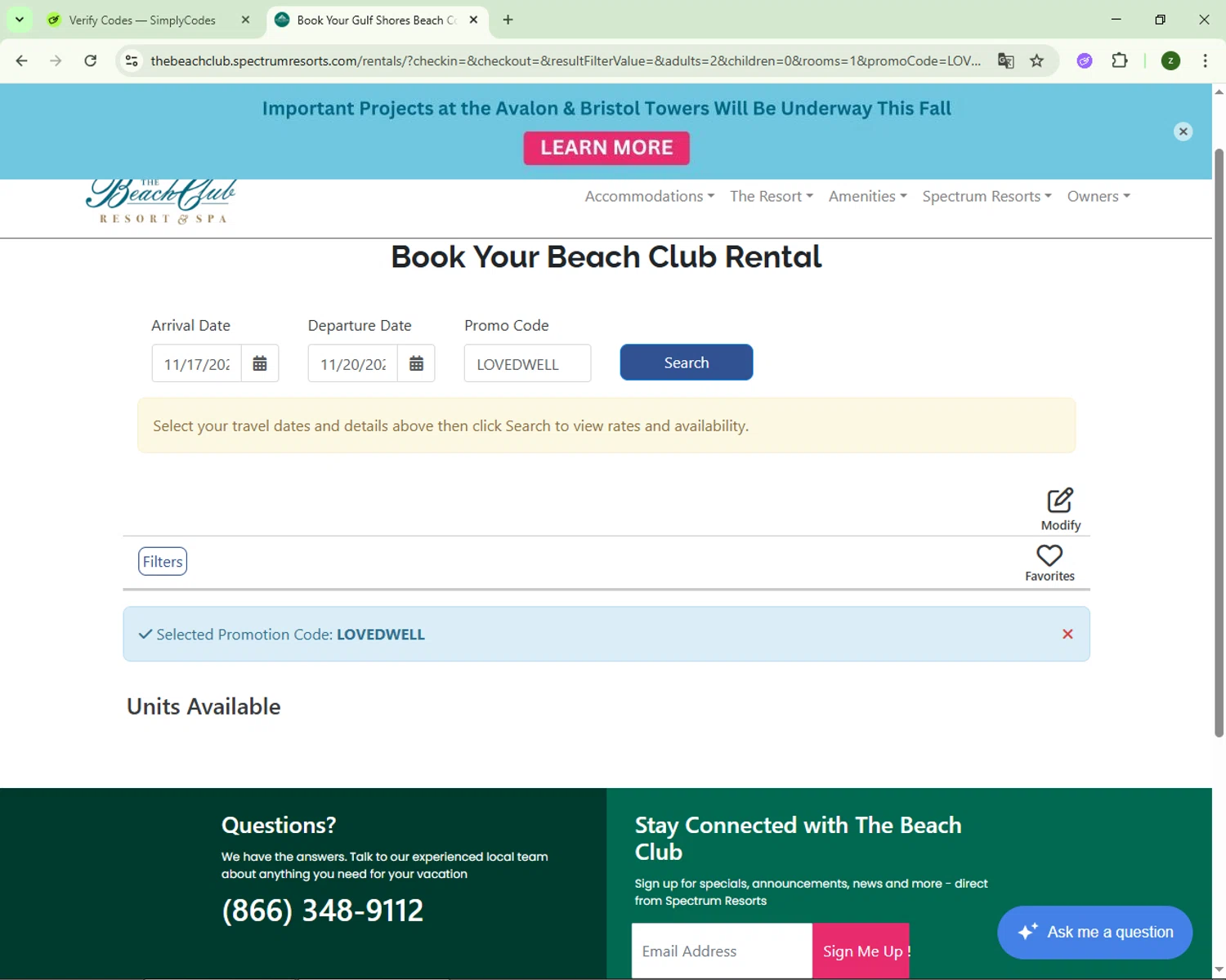 The Beach Club promo code screenshot showing code LOVEDWELL applied at The Beach Club checkout page. Uploaded by SimplyCodes community member dolce_codmax213 on Nov 16, 2025