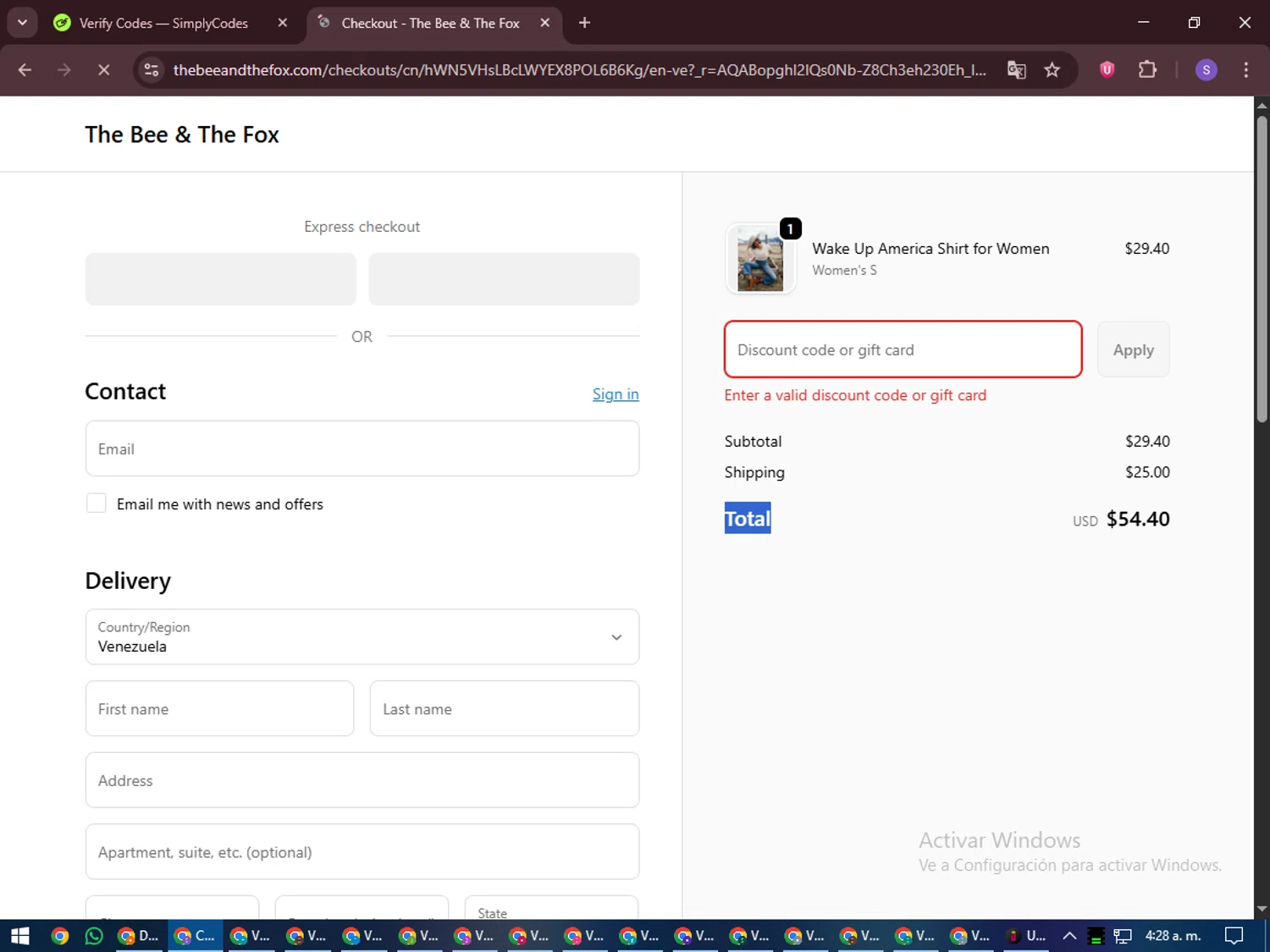 The Bee & The Fox promo code screenshot showing code WELCOME applied at The Bee & The Fox checkout page. Uploaded by SimplyCodes community member LuckyVoyager688 on Nov 20, 2025