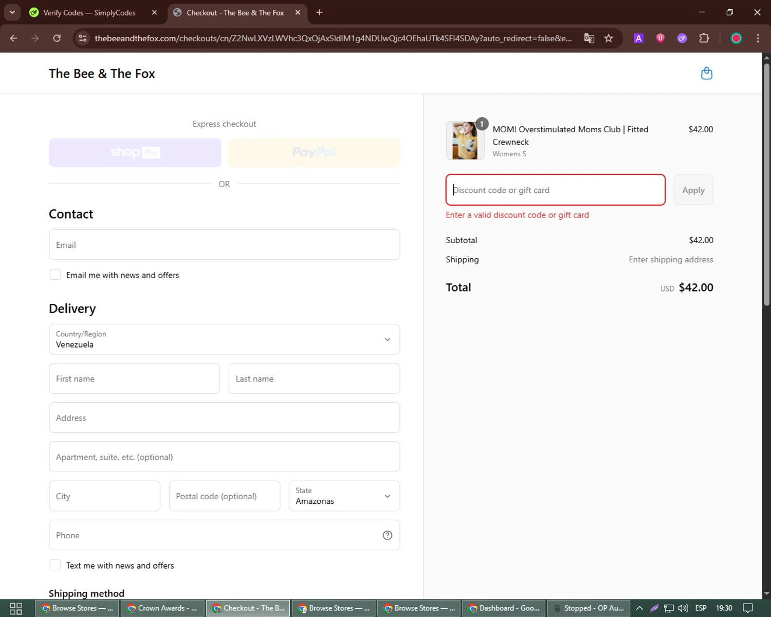 The Bee & The Fox promo code screenshot showing code CLASS applied at The Bee & The Fox checkout page. Uploaded by SimplyCodes community member Richard_Miller on May 30, 2025
