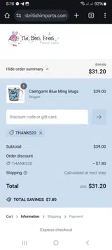 The Bee's Knees British Imports coupon verification screenshot
