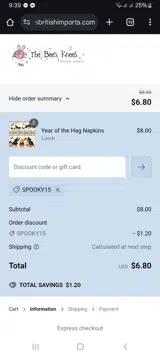 The Bee's Knees British Imports coupon verification screenshot