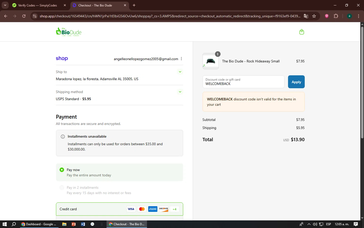The Bio Dude promo code screenshot showing code WELCOMEBACK applied at The Bio Dude checkout page. Uploaded by SimplyCodes community member zizu55 on Aug 13, 2025