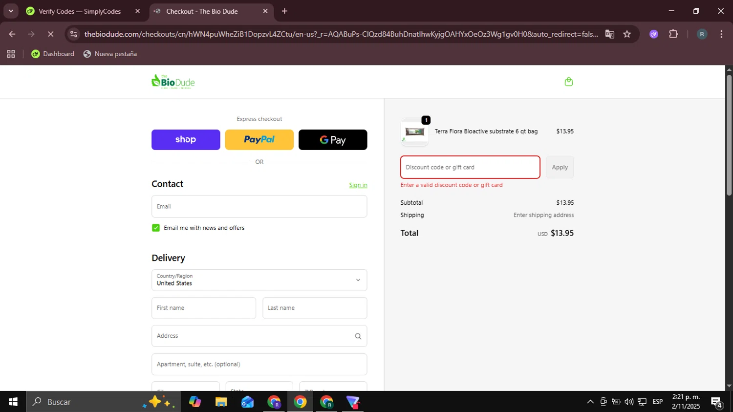 The Bio Dude promo code screenshot showing code KAGES50OFF applied at The Bio Dude checkout page. Uploaded by SimplyCodes community member DealHawk3765 on Nov 2, 2025